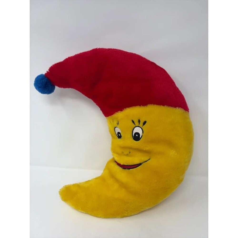 Vintage Celestial Moon Plush Stuffed Animal Red Nightcap Sleeping Pom Pom 90s